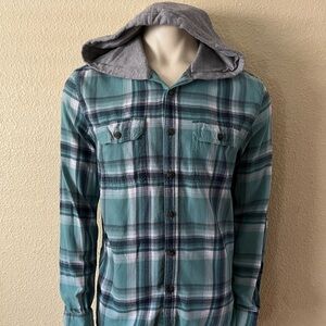Aeropostale Long Sleeve Plaid Hooded Flannel Shirt Size M
